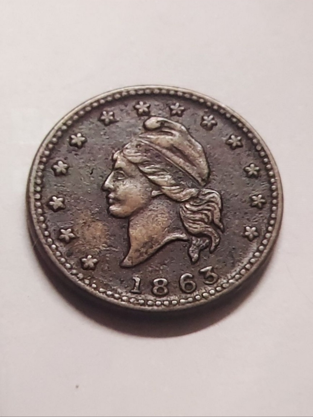 1863 Liberty Head Large Cent - Dark Brown Patina